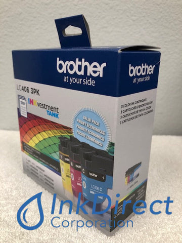 Genuine Brother LC4033PKS LC406 3PK LC406 Ink Jet Cartridge Cyan Magenta Yellow Ink Jet Cartridge , Brother &nbsp; - Multi Function &nbsp;MFC J4335DW, &nbsp;J4345DW XL, &nbsp;J4535DW, &nbsp;J5855DW, &nbsp;J5955DW, &nbsp;J6555DW, &nbsp;J6955DW