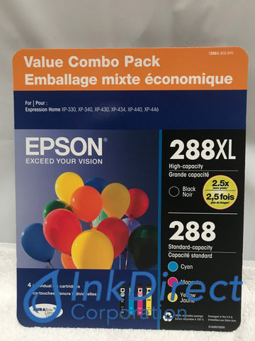 Genuine Epson T288XLBCSSVH T288XL-BCS-SVH (T288XL120 T288520) Ink Jet Cartridge Black Cyan Magenta Yellow Ink Jet Cartridge , Epson &nbsp; - &nbsp; Expression XP-330, &nbsp;XP-340, &nbsp;XP-430, &nbsp;XP-434, &nbsp;XP-440,